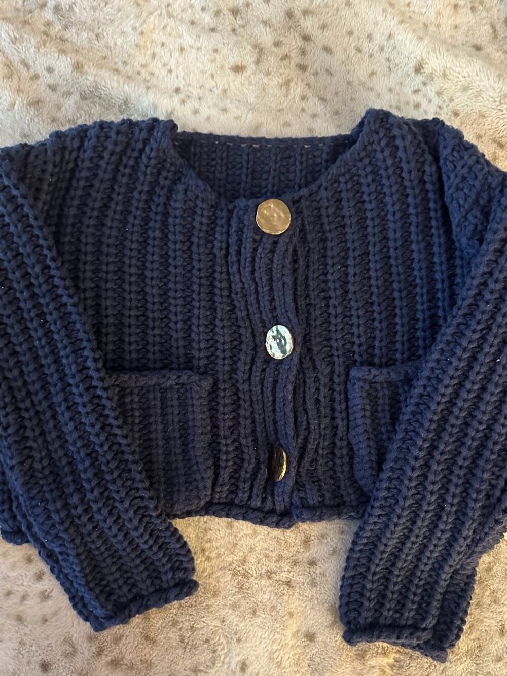 TBETNE Navy Blue Chunky Cardigan Sweater Small NWT Gold Buttons